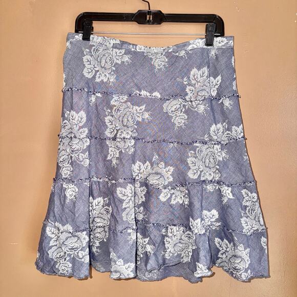 Studio West Apparel Women's Blue Floral Midi Skirt - Size Large - Picture 6 of 7